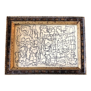 Original Vintage Wayne Cunningham Small Abstract Ink Drawing Framed For Sale