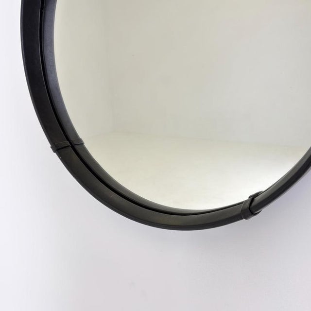 Mid-Century Modern Round Wall Mirror with Black Leather Frame, 1970s For Sale - Image 6 of 11