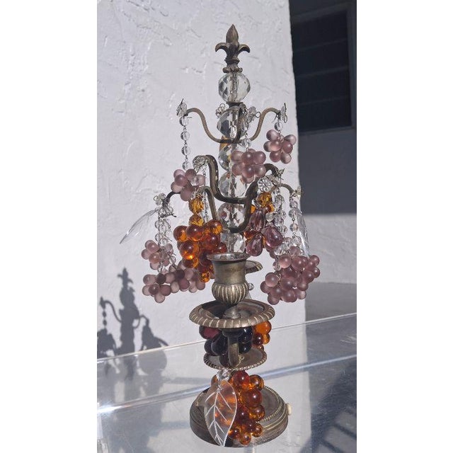 19th Century French Louis XV Bronze With Crystal Fruit Table Lamp/ Girandole/ Candelabra For Sale - Image 16 of 18