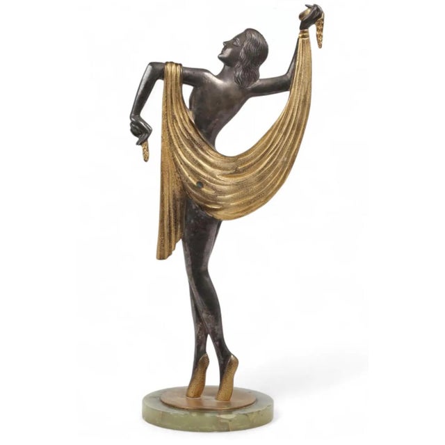 Art Deco 1930’s Art Deco 22” Gilt & Silvered Bronze Sculpture of a Dancer For Sale - Image 3 of 3