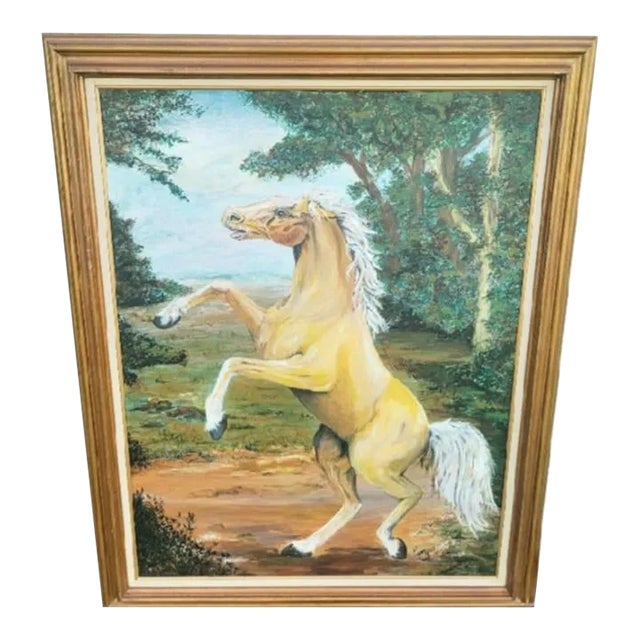 Custom Painted Equestrian Tan Horse Canvas Framed Fine Wall Art For Sale