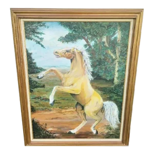 Custom Painted Equestrian Tan Horse Canvas Framed Fine Wall Art