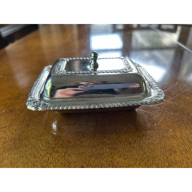 4.25" long, 4" wide, small glass liner is 3" long. Silver plate Covered butter dish/small relish/serving server (paired...