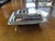 4.25" long, 4" wide, small glass liner is 3" long. Silver plate Covered butter dish/small relish/serving server (paired...