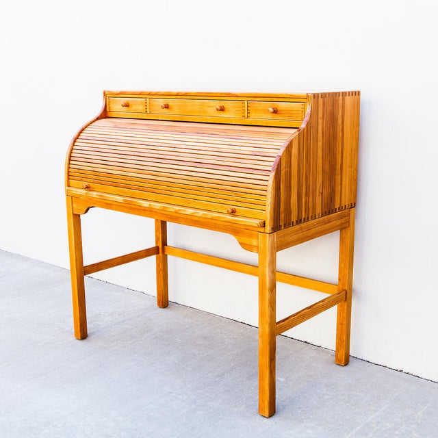 1980s Restored Danish Modern Solid Pine Rolltop Desk by Andreas Hansen For Sale - Image 18 of 18
