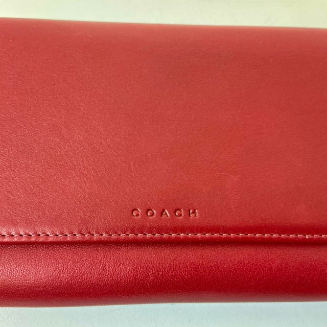 1996 Vintage Boho Chic Coach Red Leather Tri-Fold Checkbook, Cards & Coins Wallet For Sale - Image 10 of 12