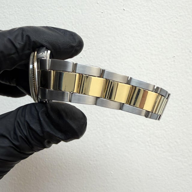 Champagne Vintage Rolex Oyster Perpetual 6551 Two Tone 18k Gold Champagne Dial 31mm Watch For Sale - Image 8 of 9