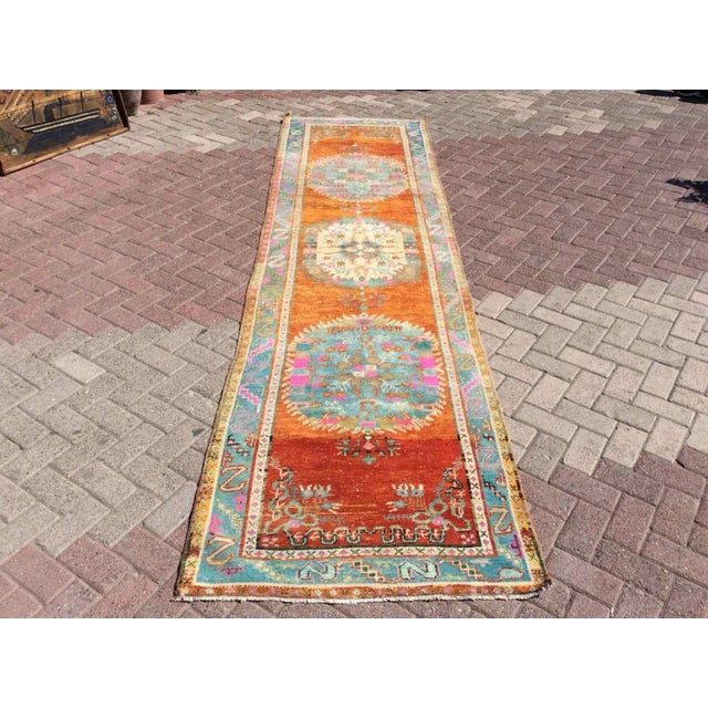 Mid-Century Modern Vintage Handmade Rug Runner - 38" X 144" For Sale - Image 3 of 13