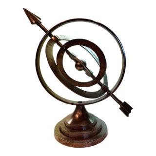 Vintage Metal Armillary Sphere With Arrow Tabletop Sculpture Globe Office Decor For Sale