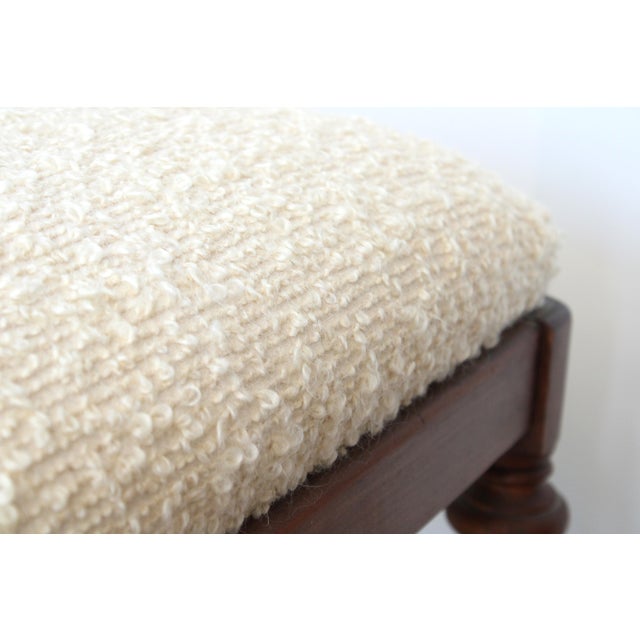 The House of Scalamandre Mid-Century Modern Hand-Turned Vanity Stool/Scalamadre Boucle For Sale - Image 4 of 4