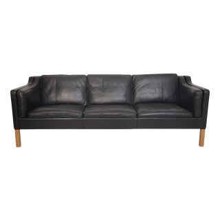 Moel 2213 3-Seater Sofa in Black Leather by Børge Mogensen, 2001 For Sale