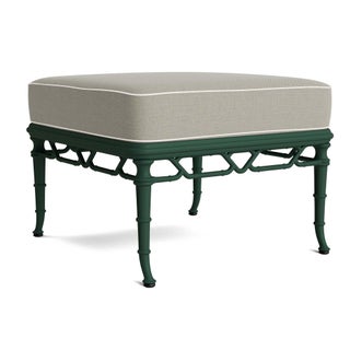 Brown Jordan Calcutta Ottoman in Forest Green with Forest Green and Sea Salt Welt Cushions For Sale