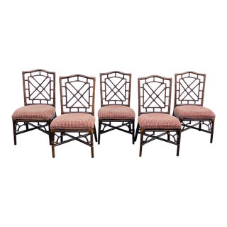 Chinese Chippendale Style Bamboo Dining Chairs - Set of 5 For Sale
