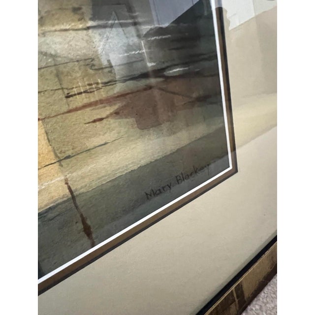 Tan Late 20th Century Bucks County Pennsylvania Artist Mary Blackey Original Custom Framed Signed Watercolor For Sale - Image 8 of 10