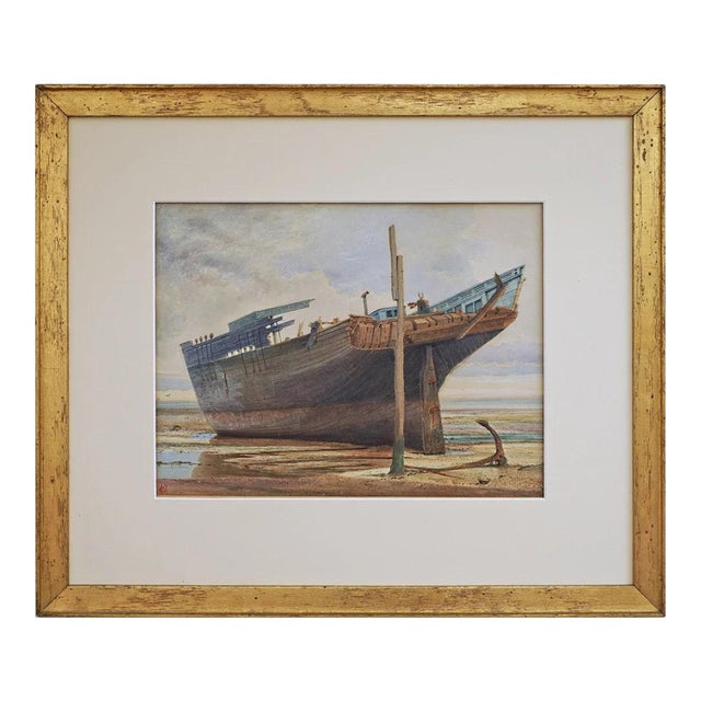 19th Century Antique English Shipwreck Painting Maritime Watercolor Listed Artist George Nattress, Framed For Sale