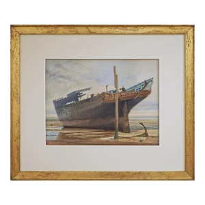 19th Century Antique English Shipwreck Painting Maritime Watercolor Listed Artist George Nattress, Framed