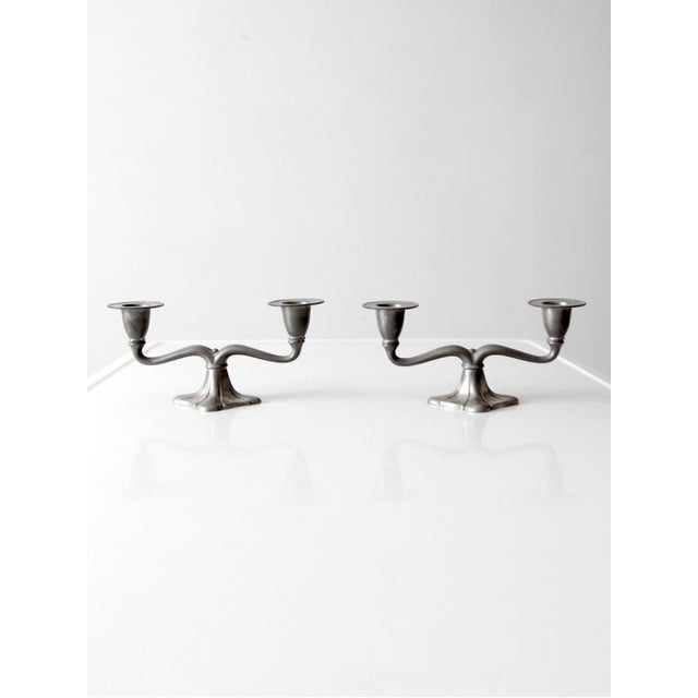Farmhouse Antique Art Nouveau Double Candlestick Holders Pair For Sale - Image 3 of 11