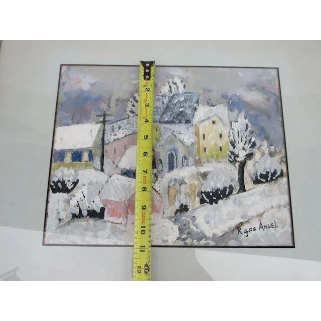 Traditional Early 20th Century Winter Scene Gouache Painting by Rifka Angel, Framed For Sale - Image 3 of 10