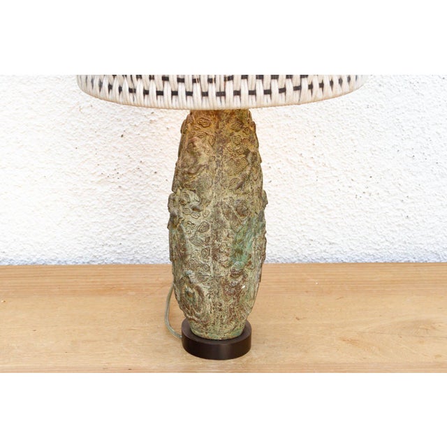 Contemporary Antique Archaic Verdigris Bronze Lamp For Sale - Image 3 of 9