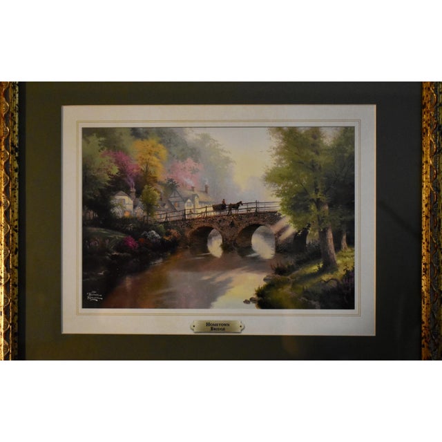 1990s Vtg. Thomas Kinkade Hometown Bridge Framed Matted Art Lithograph Print For Sale - Image 5 of 17