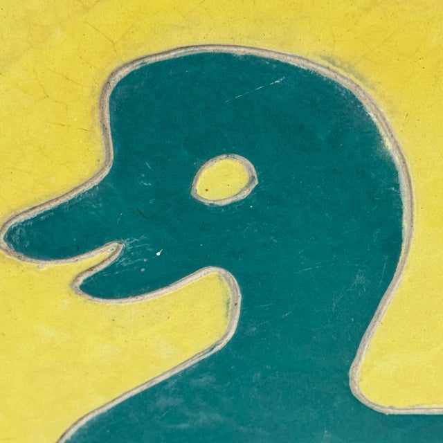 Antique Arts & Crafts Period Architectural Salvage Whimsical Brick With Green Duck & Yellow Background Glaze For Sale - Image 4 of 12