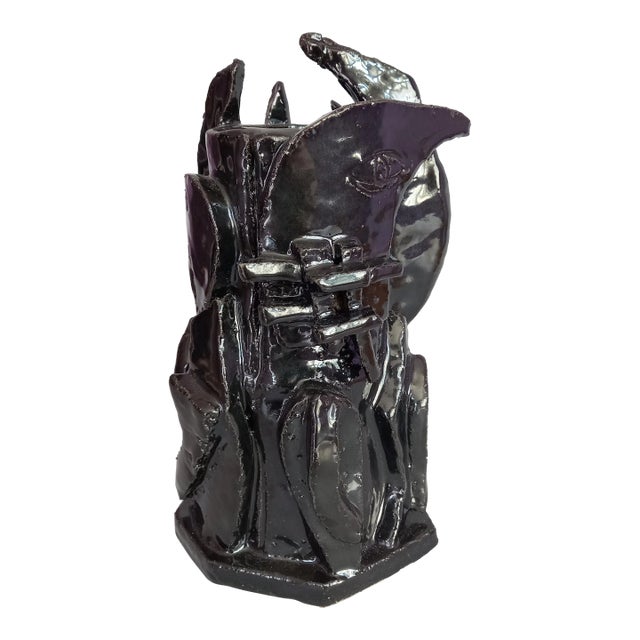 Black Contemporary Pablo Picasso - Style Black Glazed Sculpture Vase by Diane Grant For Sale - Image 8 of 8