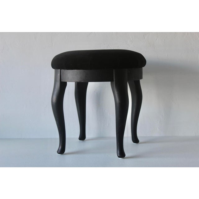 Chairmaster of Ny Black on Black Padded Seat Cabriole Leg Stool Vintage Late 20th Century For Sale - Image 4 of 15