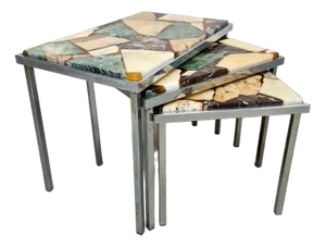 Vintage Marble Mimiset Nesting Tables with Onyx Stones, 1970s, Set of 3