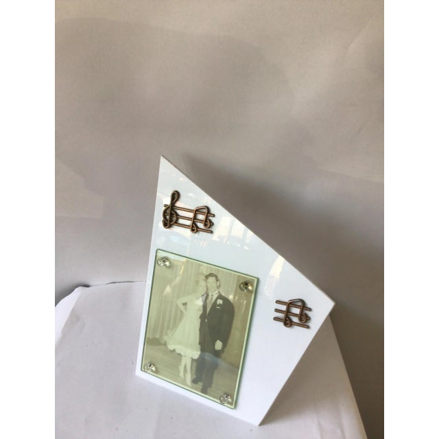 White 1950s Milk Glass Picture Frame with Musical Notes For Sale - Image 8 of 9