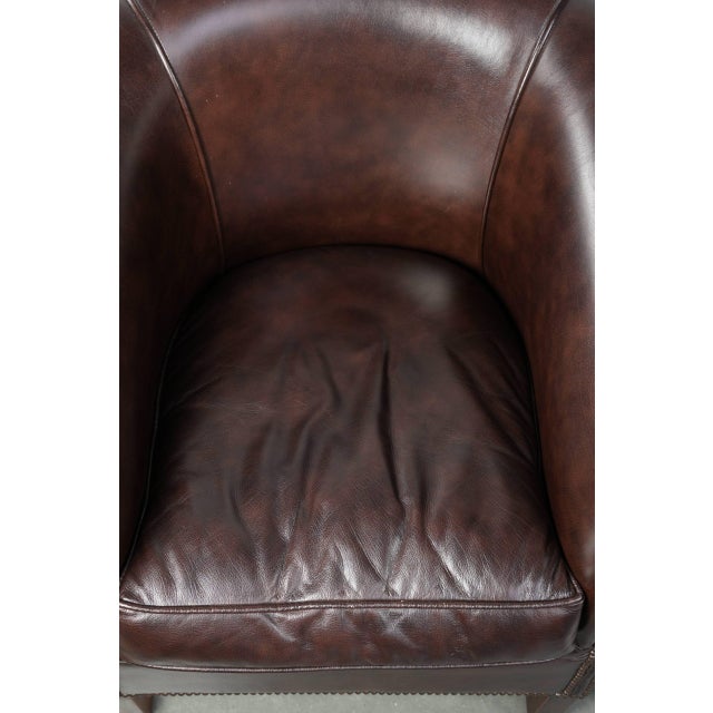 English-Style Dark Cowhide Club Armchairs, Set of 2 For Sale - Image 5 of 15