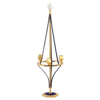 Candlestick in Gilded Brass and Velvet For Sale