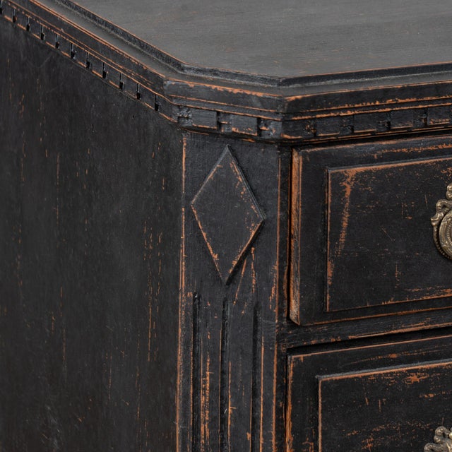 Black ​​​​​​​Pair, 19th Century Swedish Gustavian Black Painted Chests of Three Drawers For Sale - Image 8 of 12