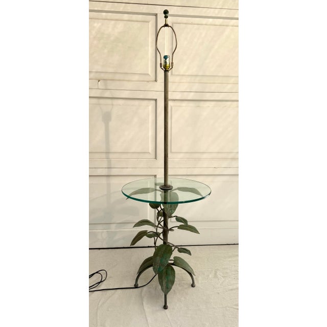 1970s Frederick Cooper Sculptural Tôle Vine Floor Lamp With Glass Table For Sale - Image 10 of 12