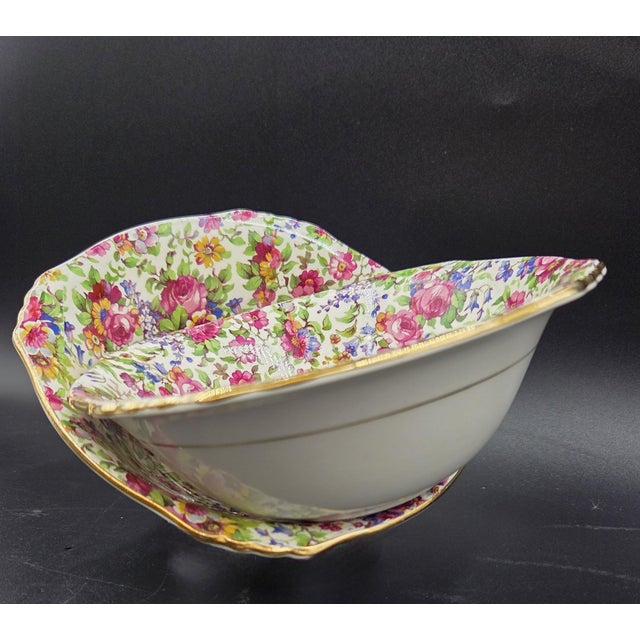 Cream 1951 Vintage Royal Winton Grimwades, England Ascot"Summertime"Chintz Bowls"A"Backstamp - a Pair For Sale - Image 8 of 18