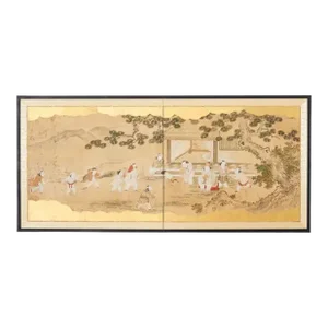 19th Century Japanese Edo Screen Kano School Garden Terrace