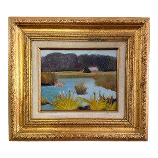 Late 20th Century Framed Marsh Landscape Oil Painting in Gilt Frame For Sale