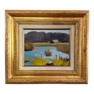 Late 20th Century Framed Marsh Landscape Oil Painting in Gilt Frame