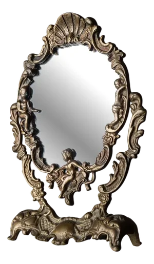 Vintage Brass Make-Up Mirror, France, 1930s