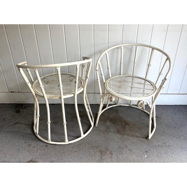 Midcentury Ivory Metal Bamboo Patio Chairs For Sale - Image 4 of 5