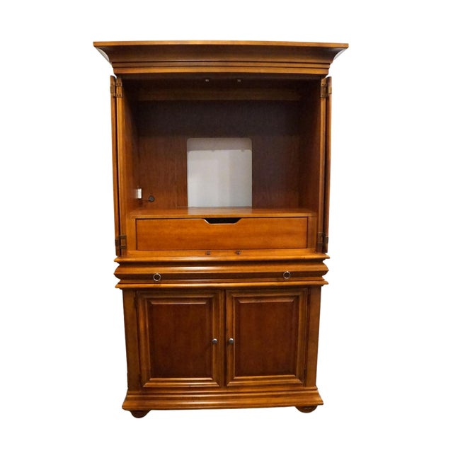 Late 20th Century Stanley Furniture Solid Cherry Contemporary Traditional 51" Tv Media Armoire 232-13-14 For Sale - Image 5 of 17