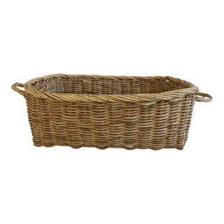 Large Vintage French Woven Wood/Wicker Double Handled Market Harvest Basket For Sale