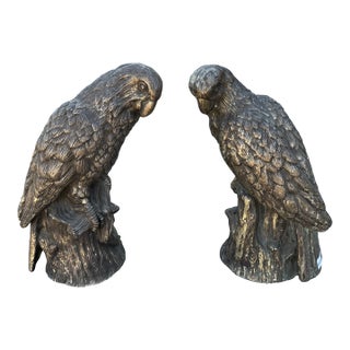 Pair of Antique Silver Clad Parrots For Sale