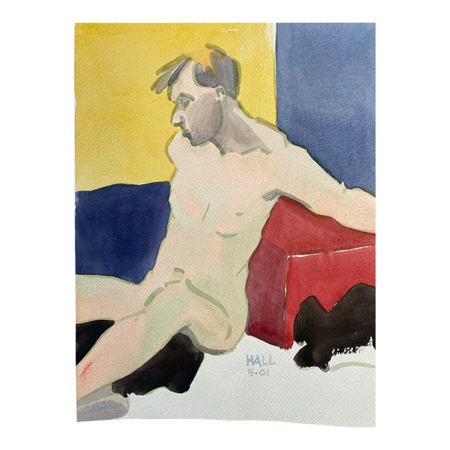 Original Watercolor Painting of a Male Nude by Jon Hall 2001 For Sale