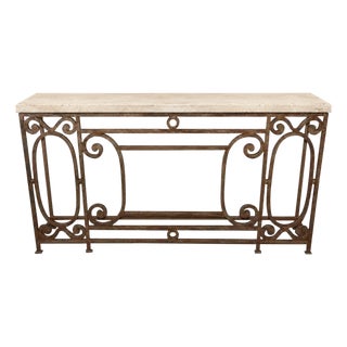 Decorate Iron Console With Travertine Top For Sale
