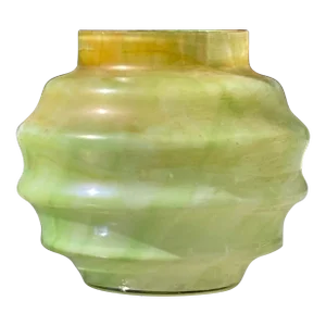 1920s Art Deco Kralick Glassworks Vase in Marbled Green