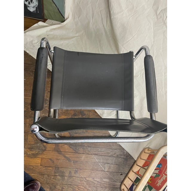 Gray 1960s Loewenstein Oggo Leather and Chrome Accent Chair For Sale - Image 8 of 9