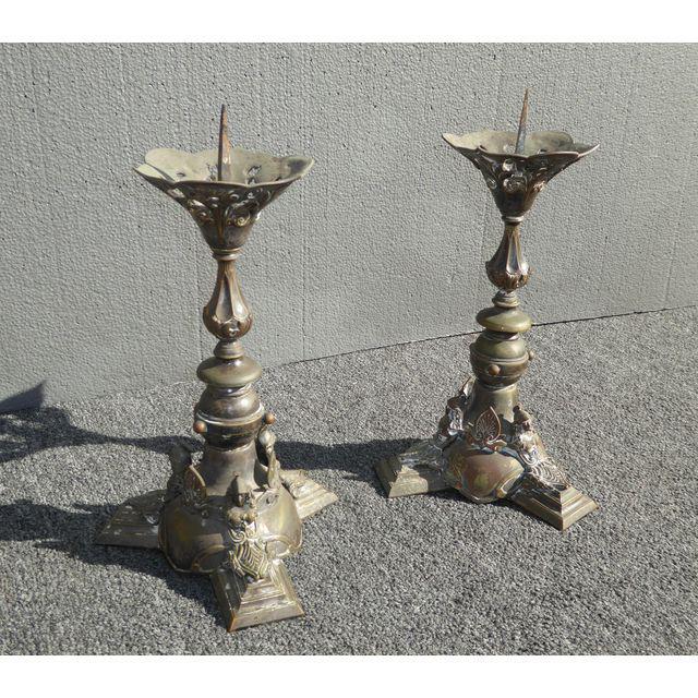 Antique Gothic Bronze Candle Holders A Pair Chairish