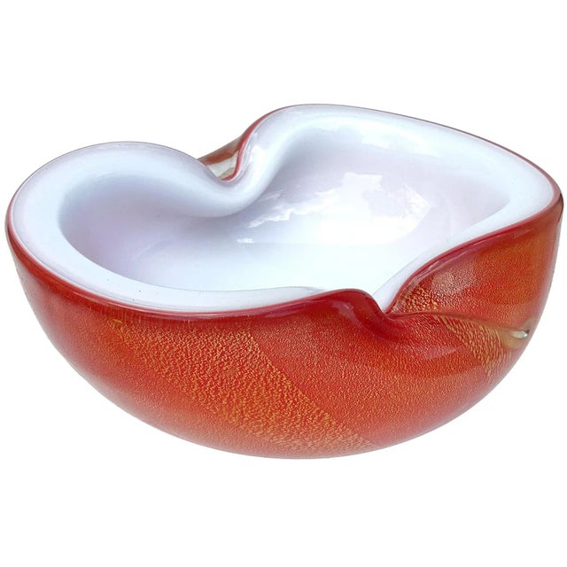 Vintage Murano Barbini Orange White Gold Flecks Italian Art Glass Midcentury Bowl Ashtray Dish For Sale - Image 9 of 9