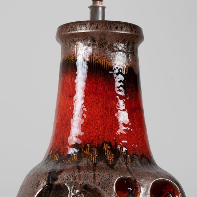 1960s Fat Lava Brown Red Ceramic Table Lamp, 1960 For Sale - Image 5 of 18