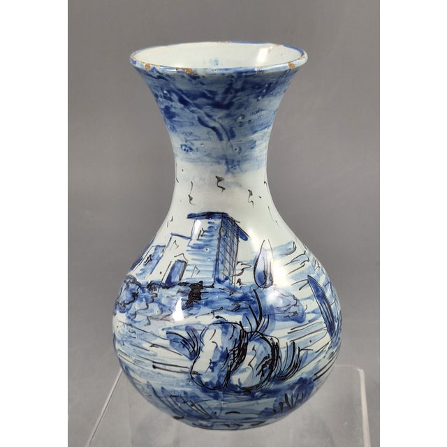 Antique Cantagalli Blue and White Savona Style Maiolica Cabinet Vase, Florence, 1884 For Sale - Image 5 of 13